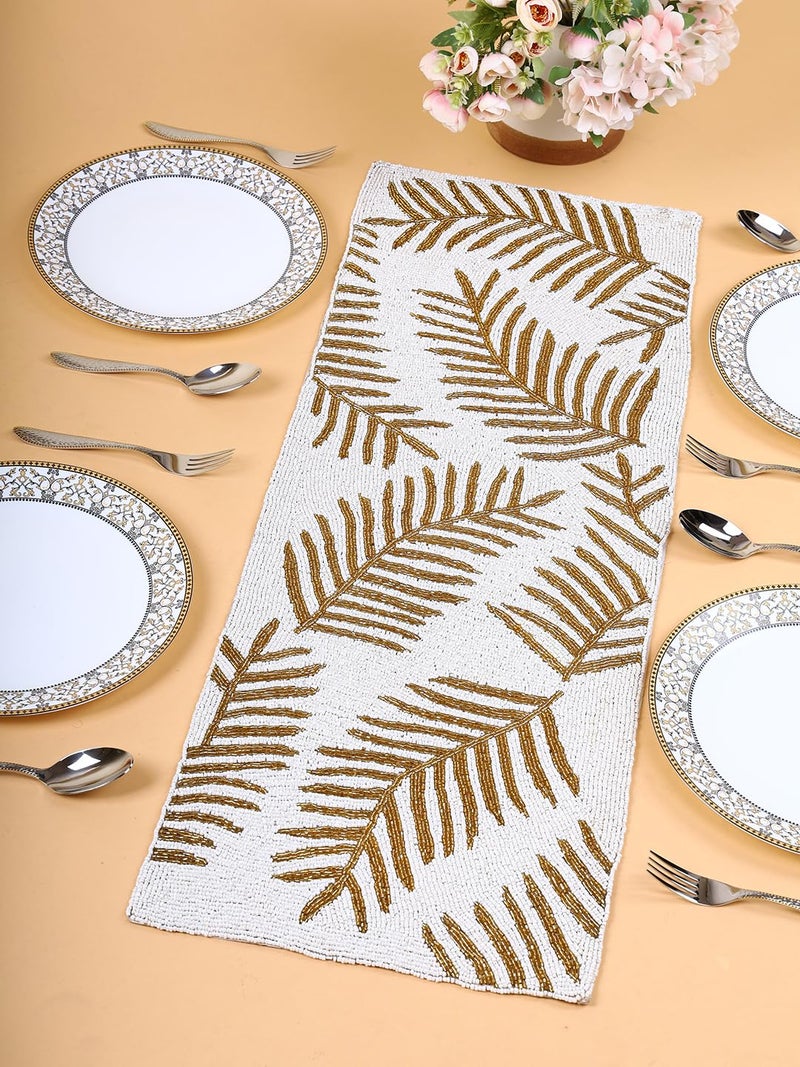 AIVIK Premium Handcrafted Beautiful Beaded Dinning Table Runner 1336 Golden Leafy Desgin - Image 1