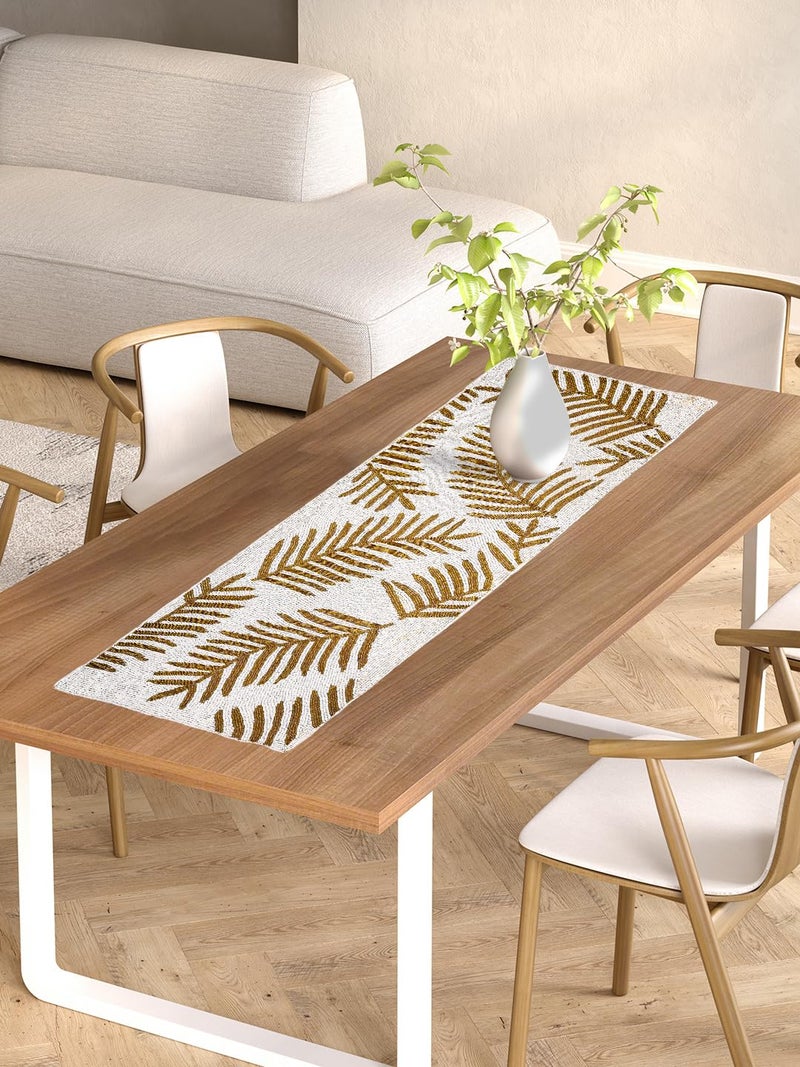 AIVIK Premium Handcrafted Beautiful Beaded Dinning Table Runner 1336 Golden Leafy Desgin - Image 2