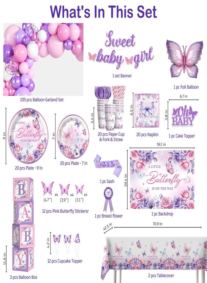 cocomigo Butterfly Baby Shower Decorations Balloons Plates and Cups and Napkins Sets Purple Pink Sweet Baby Girl Baby Shower Themes A Little Butterfly is on Her Way Decorations for Girl - Image 2