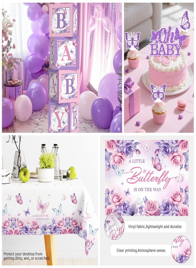 cocomigo Butterfly Baby Shower Decorations Balloons Plates and Cups and Napkins Sets Purple Pink Sweet Baby Girl Baby Shower Themes A Little Butterfly is on Her Way Decorations for Girl - Image 4
