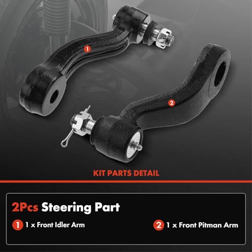 A-Premium Set of 2, Front Idler Arm, Pitman Arm, Compatible with Chevrolet & GMC & Cadillac - 1993-2000 - Tahoe, Yukon, Blazer, Escalade, C1500/C2500/K1500/K2500 (Suburban), C3500, K3500 - Image 3