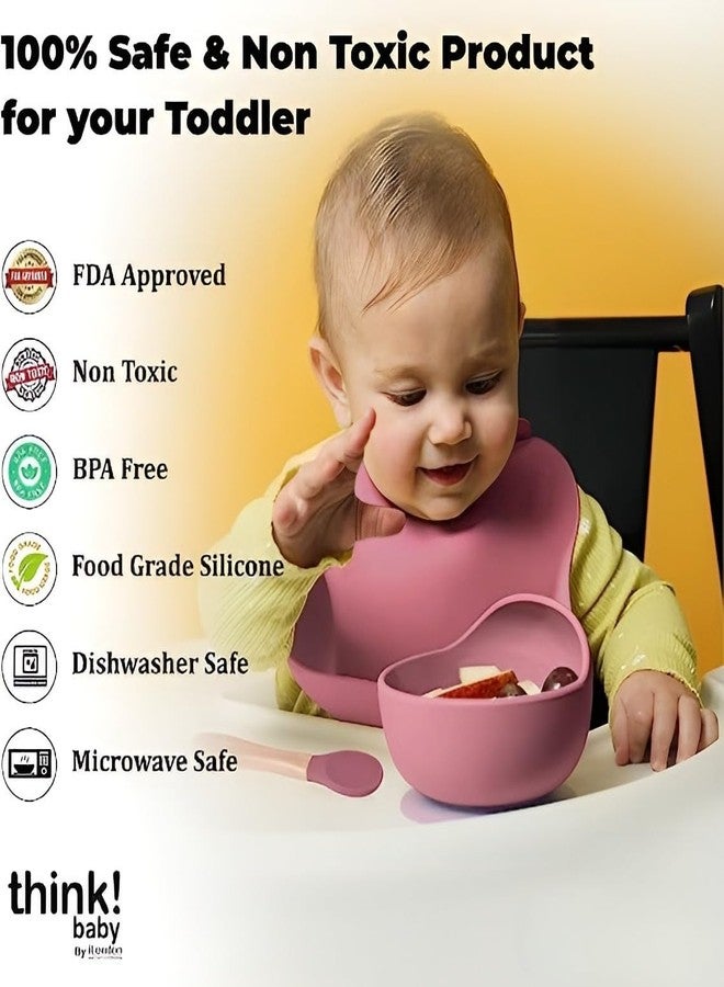 yomith Silicone Baby Food Bowl with Wooden Handle Spoon, Flexible Food-Grade Silicone, Big Super Suction Base, Non-Slip, Kids Training Feeding Tableware Eating Bowl (Pink 1 PCS) - Image 2