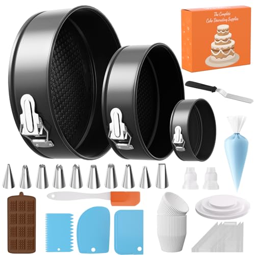 LURVUO 131Pcs Springform Pan Cake Pan Sets for Baking NonStick Cake Decorating Kit 4 7 9 Inch Piping Bags and Tips Cheesecake Bakeware Baking Tools Parchment Paper Manual - Image 1