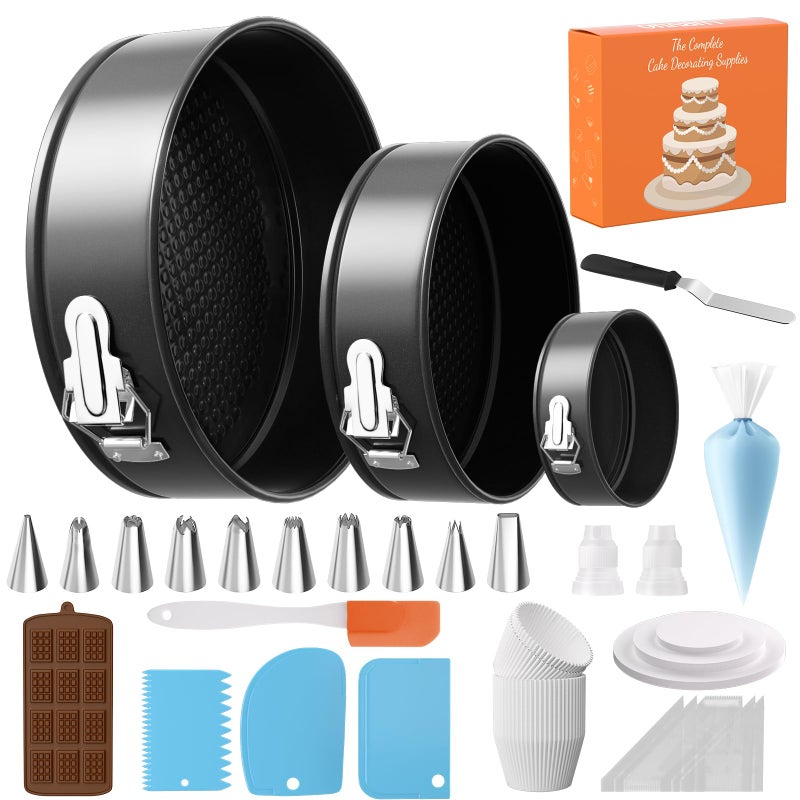LURVUO 131Pcs Springform Pan Cake Pan Sets for Baking NonStick Cake Decorating Kit 4 7 9 Inch Piping Bags and Tips Cheesecake Bakeware Baking Tools Parchment Paper Manual - Image 2