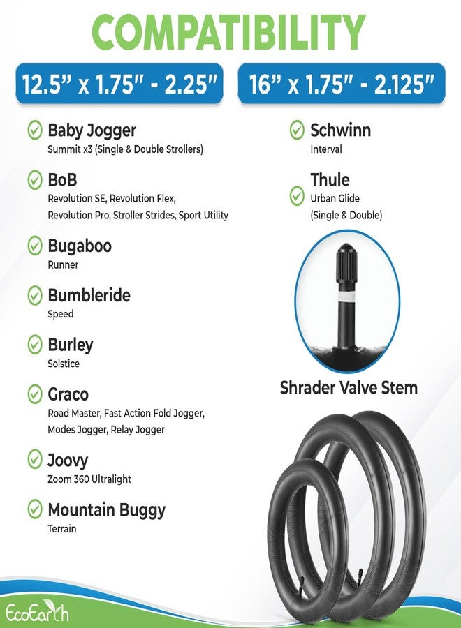 EcoEarth Inner Tube Tire Replacements, Two 16” x 1.75/2.125 & One 12.5” x 1.75/2.25 for Jogging Stroller, Compatible w/All Brands: BoB Revolution Flex/Pro/SE/SU, Graco, Go Jogging & More - Image 4