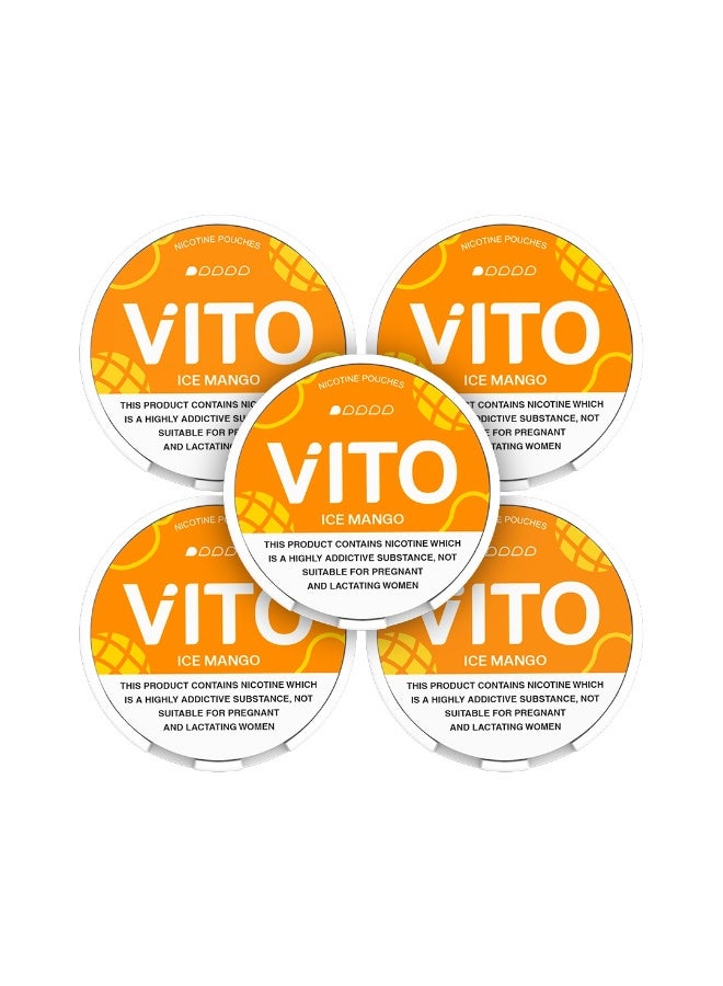 VITO Ice Mango Nicotine Pouches 3mg | Fresh Ice Mango Flavor | Tobacco-Free | 5 Cans, 20 Pouches Per Can - Image 1