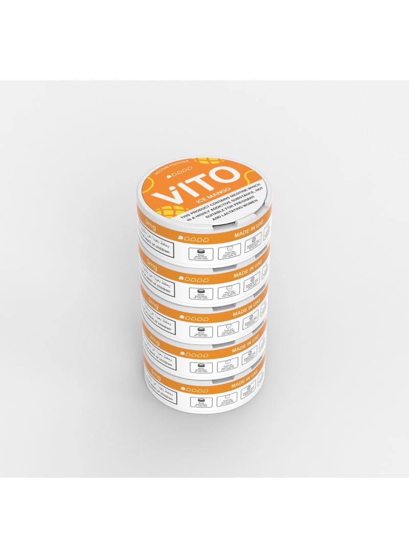 VITO Ice Mango Nicotine Pouches 3mg | Fresh Ice Mango Flavor | Tobacco-Free | 5 Cans, 20 Pouches Per Can - Image 2