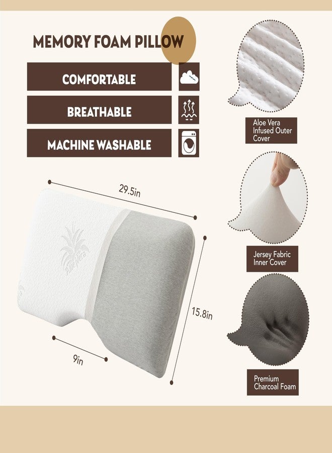 EGOHOME Cervical Neck Pillow, Side Sleeper Pillow for Sleeping, Aloe Vera Infused Memory Foam Pillow for Neck Pain Relief, Ergonomic Neck Support Pillow for Side Back Stomach Sleepers, 30x16 Inches - Image 2