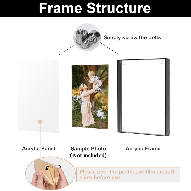 MFoffice 5x7 Picture Frame - Stunning Color Acrylic Photo Frame - Use as 5x7  5x5  4x6 Picture Frame and Acrylic Decorative Tray - Horizontal and Vertical Formats for Tabletop Display  Black  1Pack - Image 3