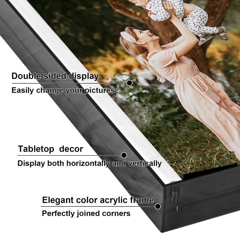 MFoffice 5x7 Picture Frame - Stunning Color Acrylic Photo Frame - Use as 5x7  5x5  4x6 Picture Frame and Acrylic Decorative Tray - Horizontal and Vertical Formats for Tabletop Display  Black  1Pack - Image 5