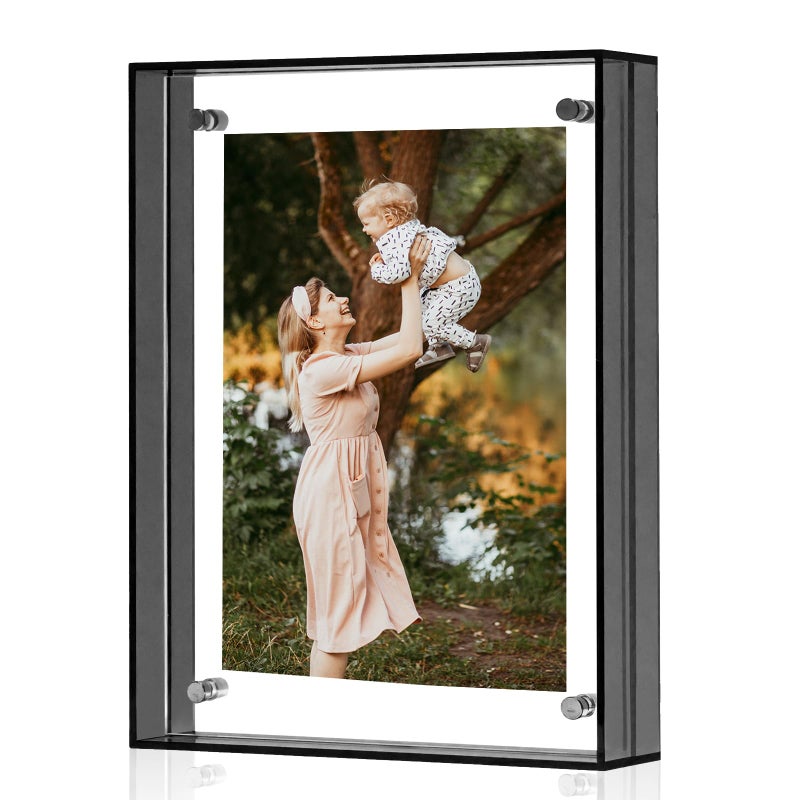 MFoffice 5x7 Picture Frame - Stunning Color Acrylic Photo Frame - Use as 5x7  5x5  4x6 Picture Frame and Acrylic Decorative Tray - Horizontal and Vertical Formats for Tabletop Display  Black  1Pack - Image 1