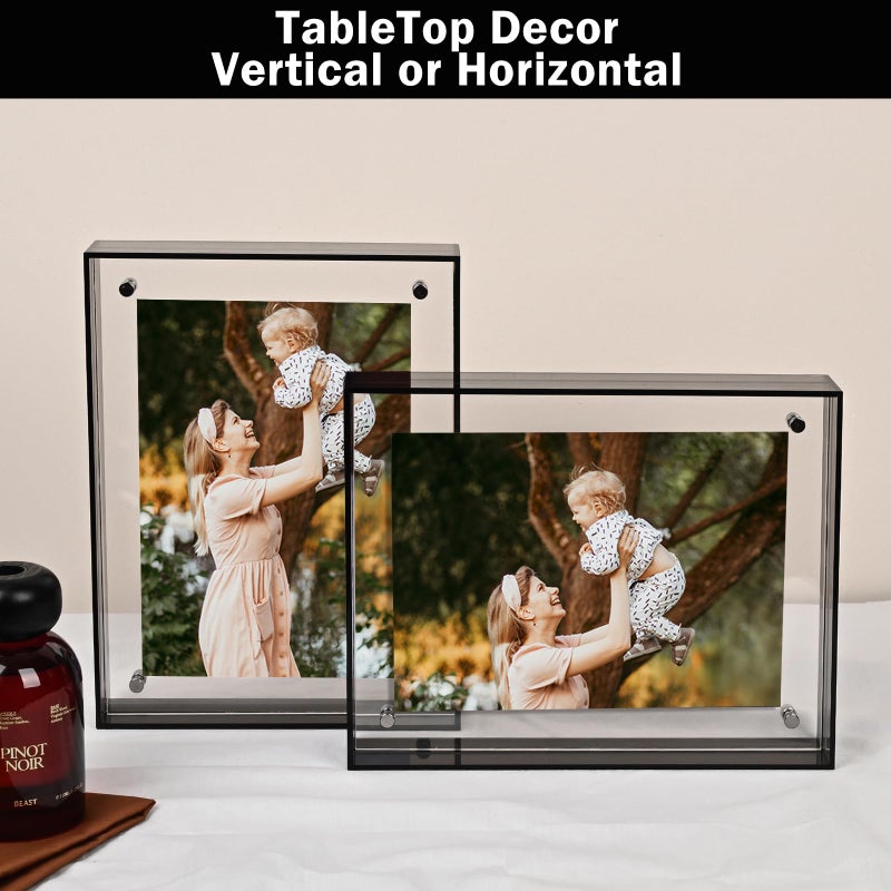 MFoffice 5x7 Picture Frame - Stunning Color Acrylic Photo Frame - Use as 5x7  5x5  4x6 Picture Frame and Acrylic Decorative Tray - Horizontal and Vertical Formats for Tabletop Display  Black  1Pack - Image 4