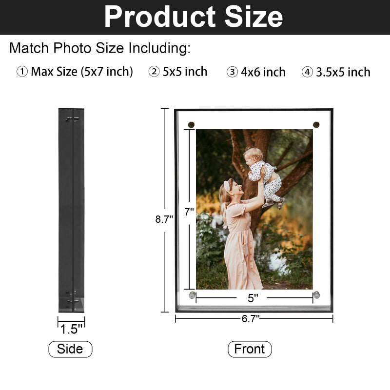 MFoffice 5x7 Picture Frame - Stunning Color Acrylic Photo Frame - Use as 5x7  5x5  4x6 Picture Frame and Acrylic Decorative Tray - Horizontal and Vertical Formats for Tabletop Display  Black  1Pack - Image 2