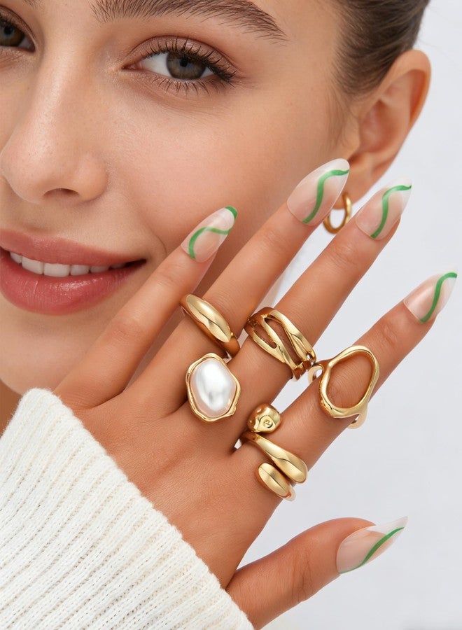 YEEZII Chunky Rings for Women Non Tarnish, 18K Gold Plated Stackable Thumb Ring, Trendy Statement Women Rings Set, Brass, No Gemstone - Image 2