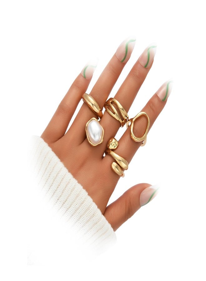 YEEZII Chunky Rings for Women Non Tarnish, 18K Gold Plated Stackable Thumb Ring, Trendy Statement Women Rings Set, Brass, No Gemstone - Image 1
