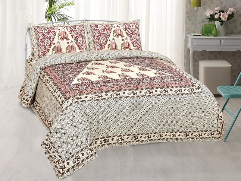 Braise Premium | King Size |100% Pure Cotton | Double Bedsheet 95 x 108 inches with 2 Pillow Covers (Red, Brown) - Image 1