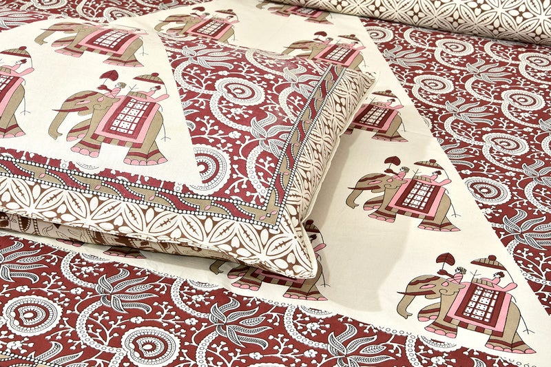 Braise Premium | King Size |100% Pure Cotton | Double Bedsheet 95 x 108 inches with 2 Pillow Covers (Red, Brown) - Image 4