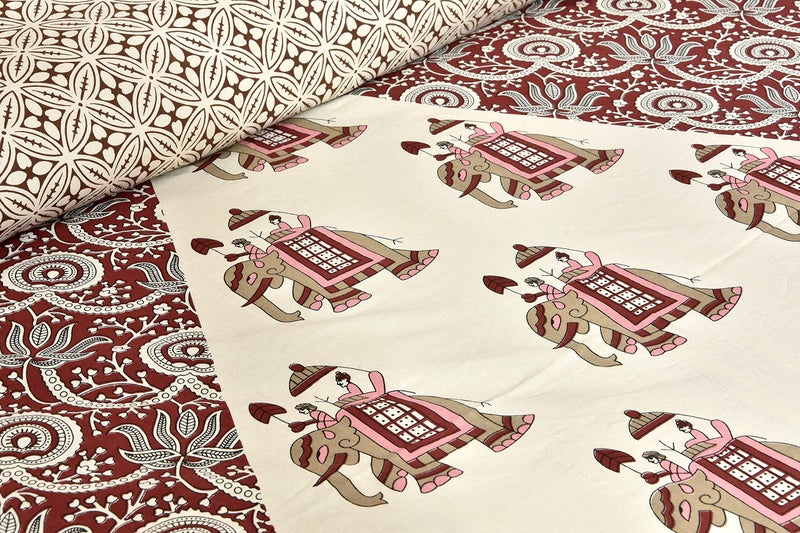 Braise Premium | King Size |100% Pure Cotton | Double Bedsheet 95 x 108 inches with 2 Pillow Covers (Red, Brown) - Image 2