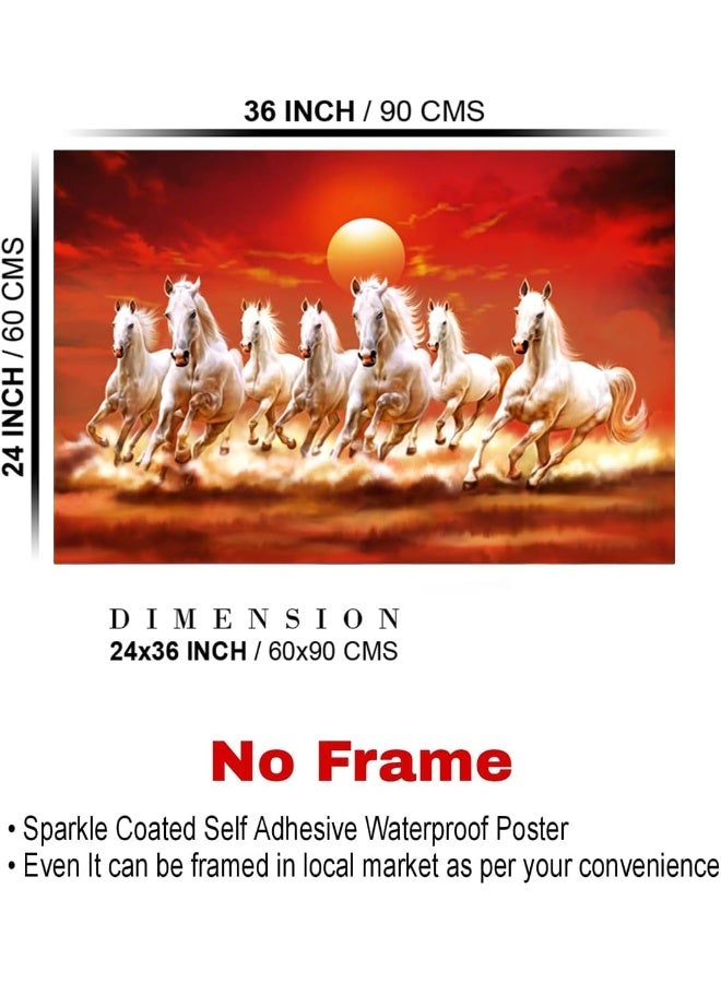 Home Trove Dharvika Innovations Seven Horses Vastu Poster Big Size | Seven Horses Vastu Painting | Vastu Seven Running Horses Sparkle Coated Self Adhesive - 3064 (24×36 Inch, 7 Horses) - Image 2