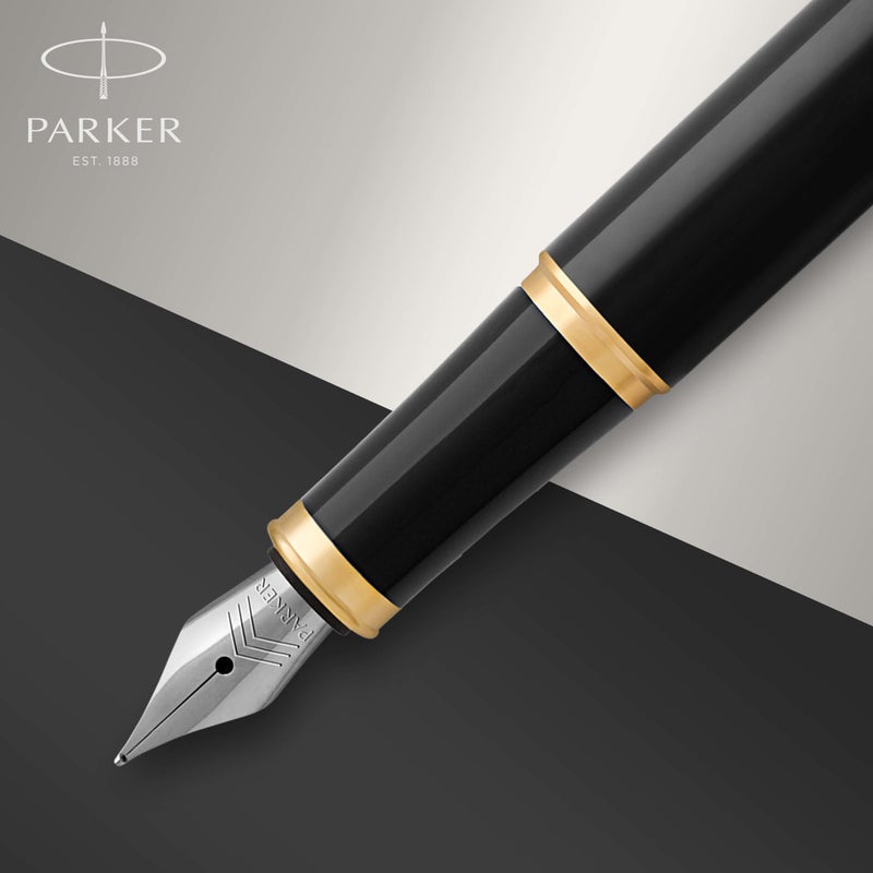 Parker IM Fountain Pen, Black Lacquer with Gold Trim, Fine Nib, Blue Ink Refill, Elegant Gift Box - Image 4