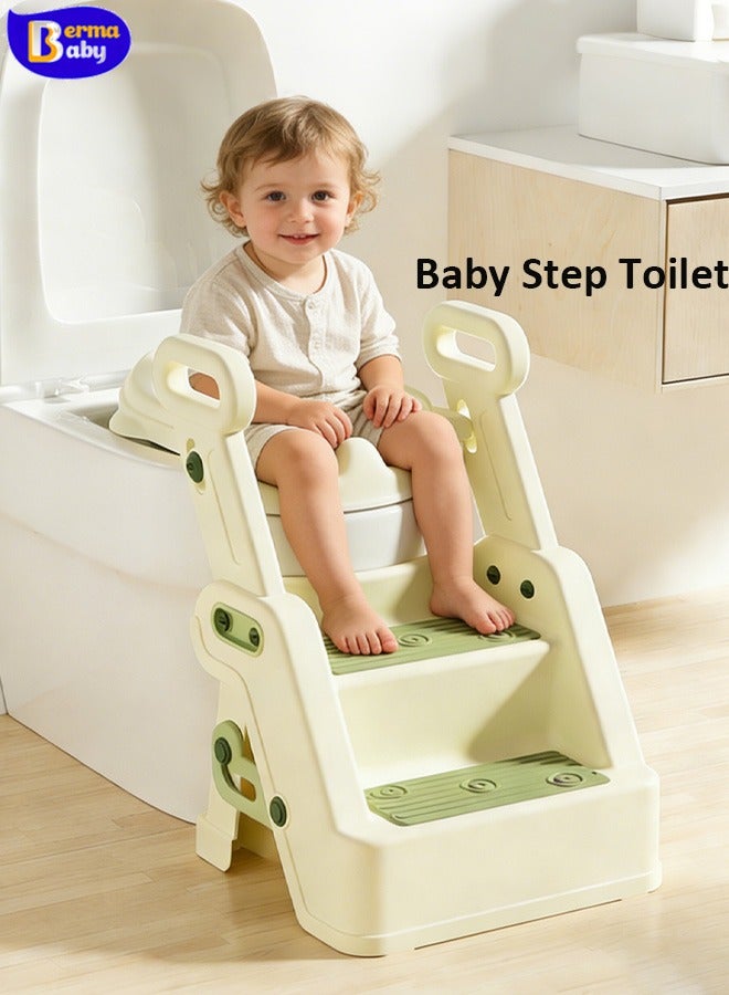 Berma Baby مقعد مرحاض، مقعد تدريب على استخدام المرحاض للأطفال الصغار، مقعد تدريب على استخدام المرحاض 2 في 1 مُحسّن للأولاد والبنات، سجادة مبطنة مقاومة للماء مع مسند خطوة غير قابل للانزلاق - Image 1