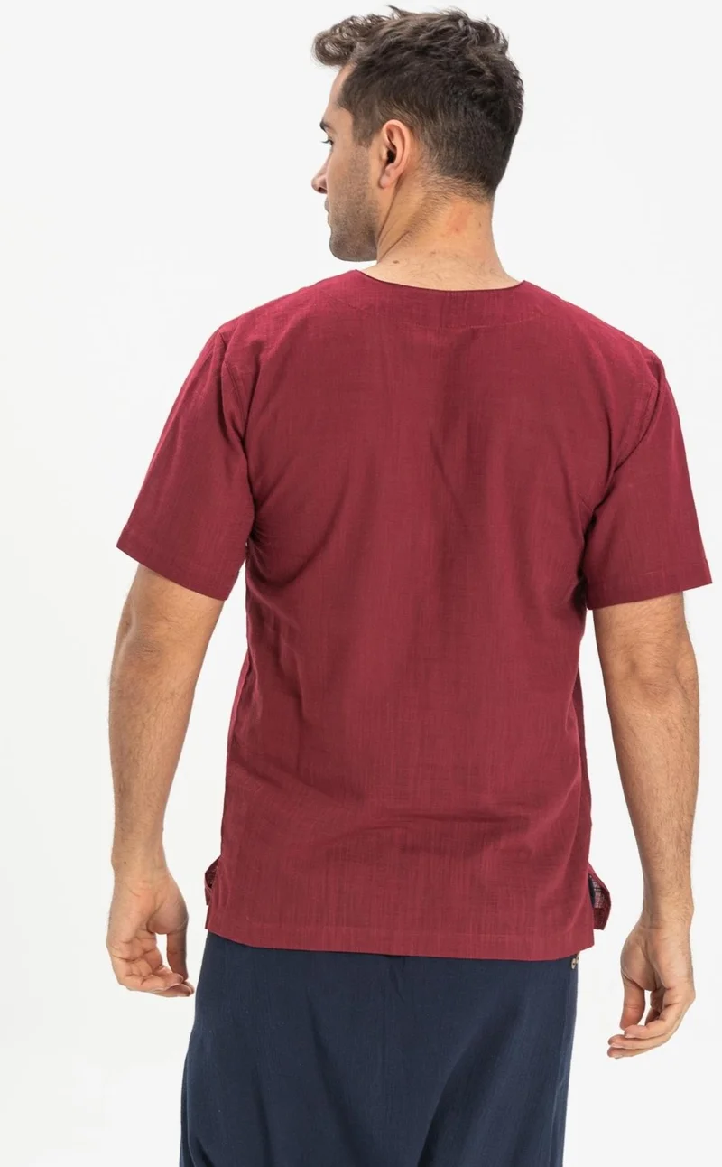 اليش شيل بيزي Eliş Şile Cloth Short Sleeve Şile Cloth Crew Neck Men's T-shirt Dark Burgundy 3068