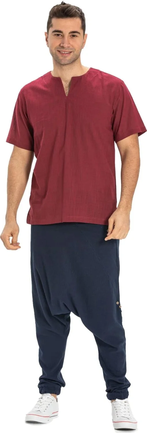 اليش شيل بيزي Eliş Şile Cloth Short Sleeve Şile Cloth Crew Neck Men's T-shirt Dark Burgundy 3068