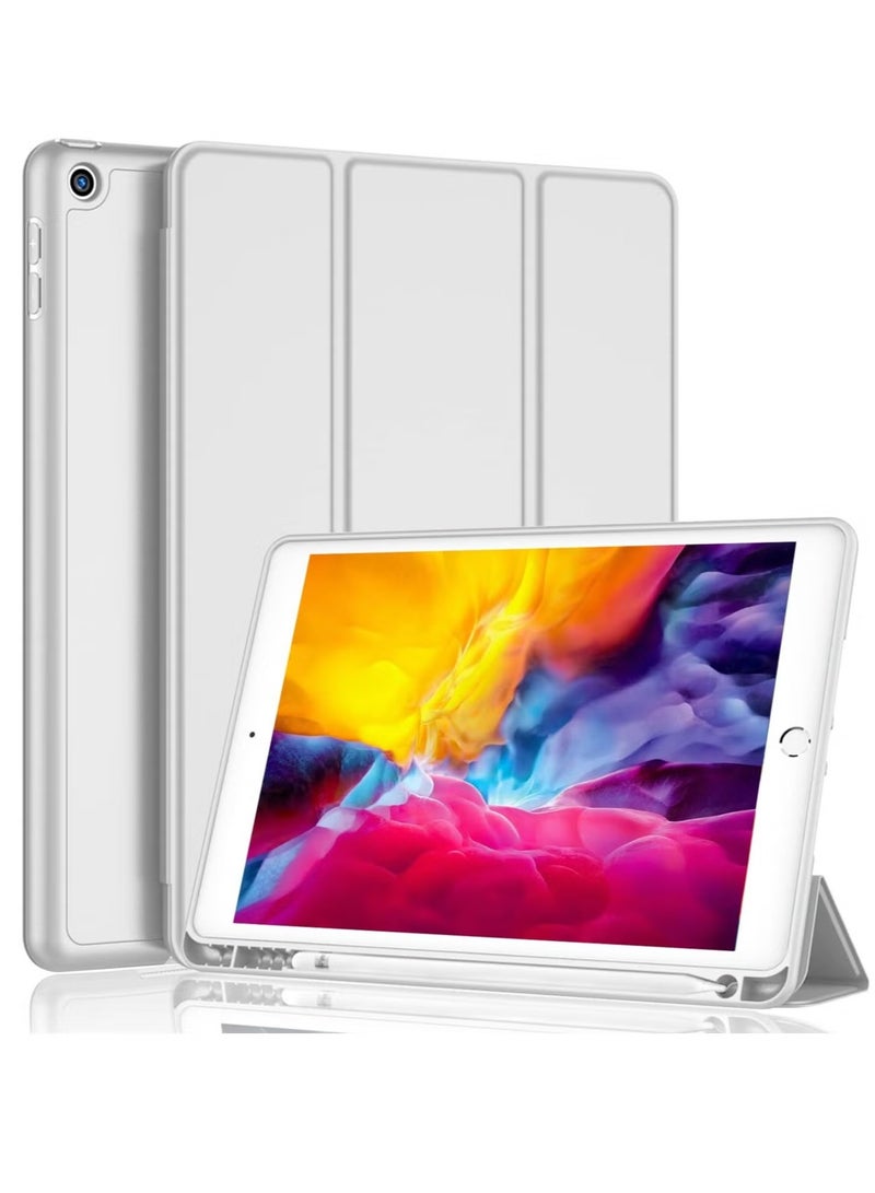 ELTRAZONE iPad 9.7 Case (2018/2017, 6th/5th Gen) Smart Cover with Pencil Holder – Soft Baby Skin Silicone Back, Full Body Protection, Auto Wake/Sleep, Silver Gray - Image 1