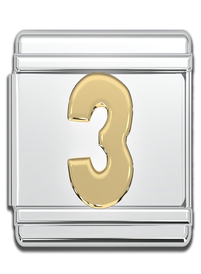 Fablinks Italian Bracelet Number Charm, 9mm Gold Digit Link Charms for Women, Stainless Steel Jewelry Bracelets Links for Men (Gold-3) - Image 1