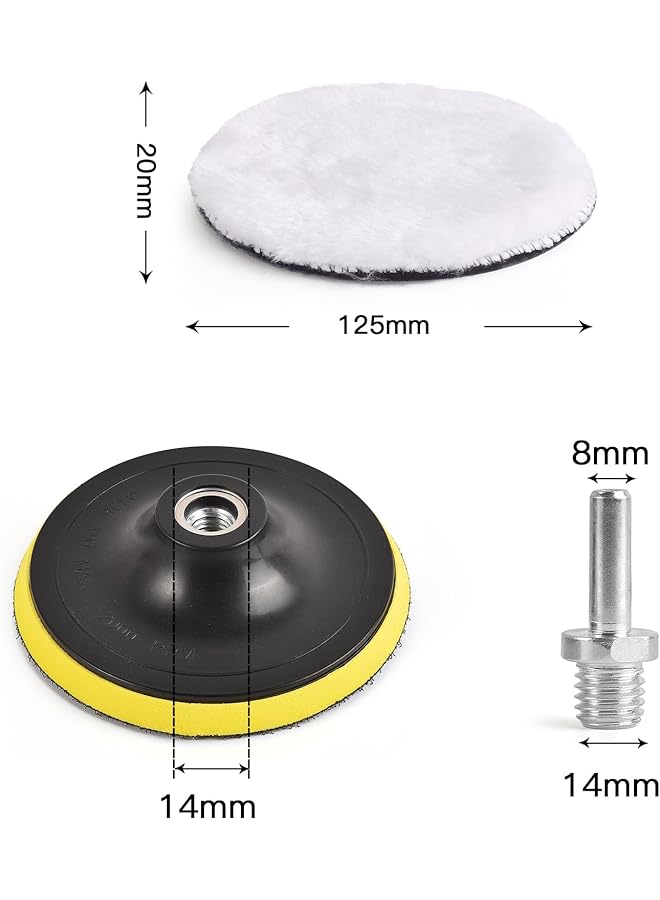 KASTWAVE 7 Pcs 5 Inch Polishing Buffing Wheel For Drill Wool Pads, 125Mm Wheel Polishing Pads Woolen Polishing Waxing Pads Kits With M14 Drill Buffer Adapter - Image 2