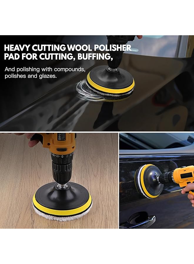 KASTWAVE 7 Pcs 5 Inch Polishing Buffing Wheel For Drill Wool Pads, 125Mm Wheel Polishing Pads Woolen Polishing Waxing Pads Kits With M14 Drill Buffer Adapter - Image 4