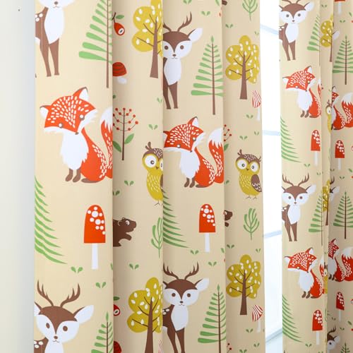 L.Z.E Cream Kids Curtains for Bedroom Nursery, 85% Room Darkening Blackout Thermal Insulated Drapes for Boys Girls Room, Beige Forest Animal Print Design Grommet Top 2 Panels Set, 52 x 84 Inch - Image 5