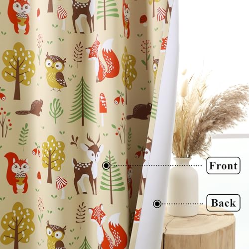 L.Z.E Cream Kids Curtains for Bedroom Nursery, 85% Room Darkening Blackout Thermal Insulated Drapes for Boys Girls Room, Beige Forest Animal Print Design Grommet Top 2 Panels Set, 52 x 84 Inch - Image 3