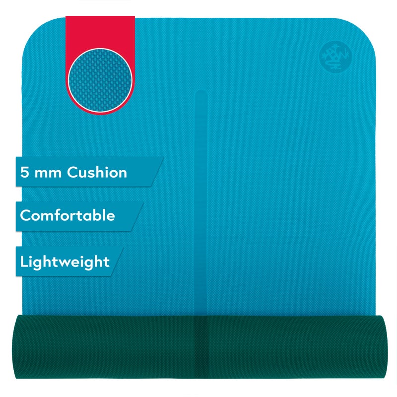 حصيرة اليوغا ماندوكا بيغينكا 68 5 مم مريحة خفيفة الوزن قابلة للعكس مع شريط محاذاة صديقة للميزانية 68 × 24 بوصة أزرق بوندي