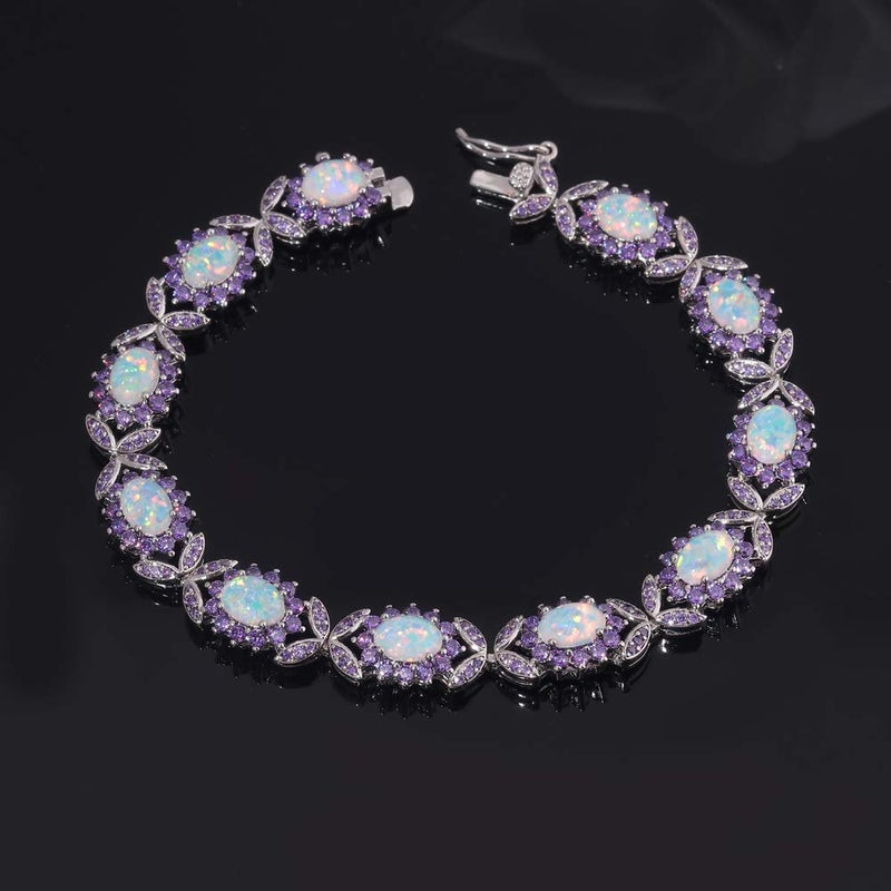 CiNily Opal Tennis Bracelets 18K White Gold Plated link Bracelets Opal Jewelry for Women - Image 2