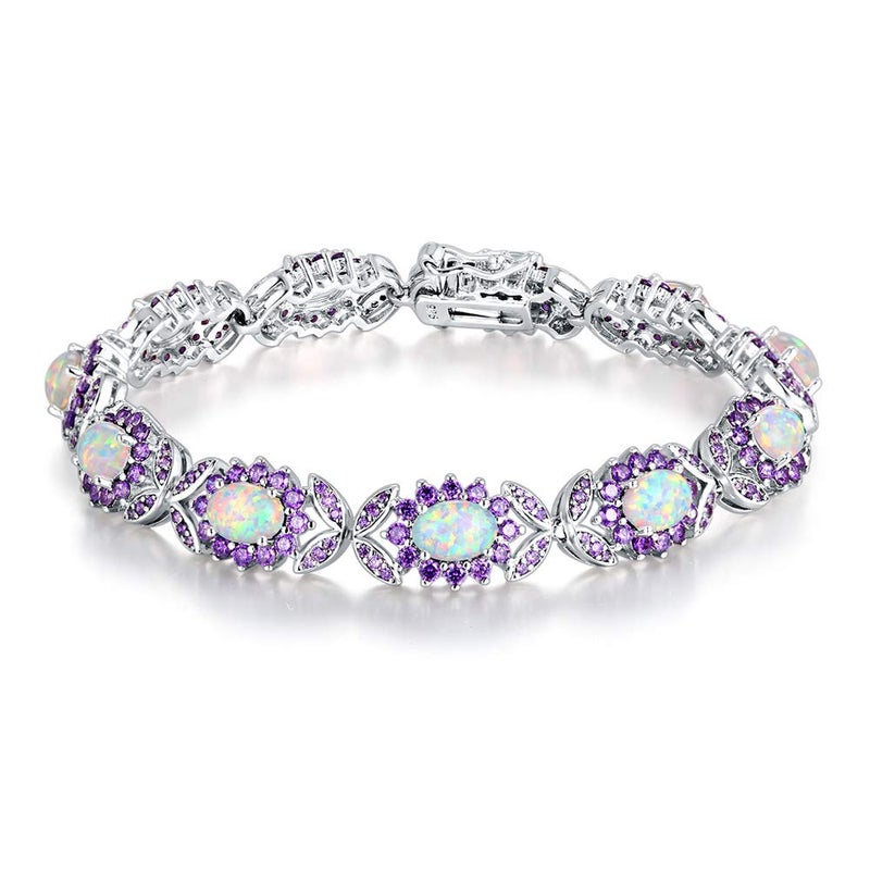 CiNily Opal Tennis Bracelets 18K White Gold Plated link Bracelets Opal Jewelry for Women - Image 1