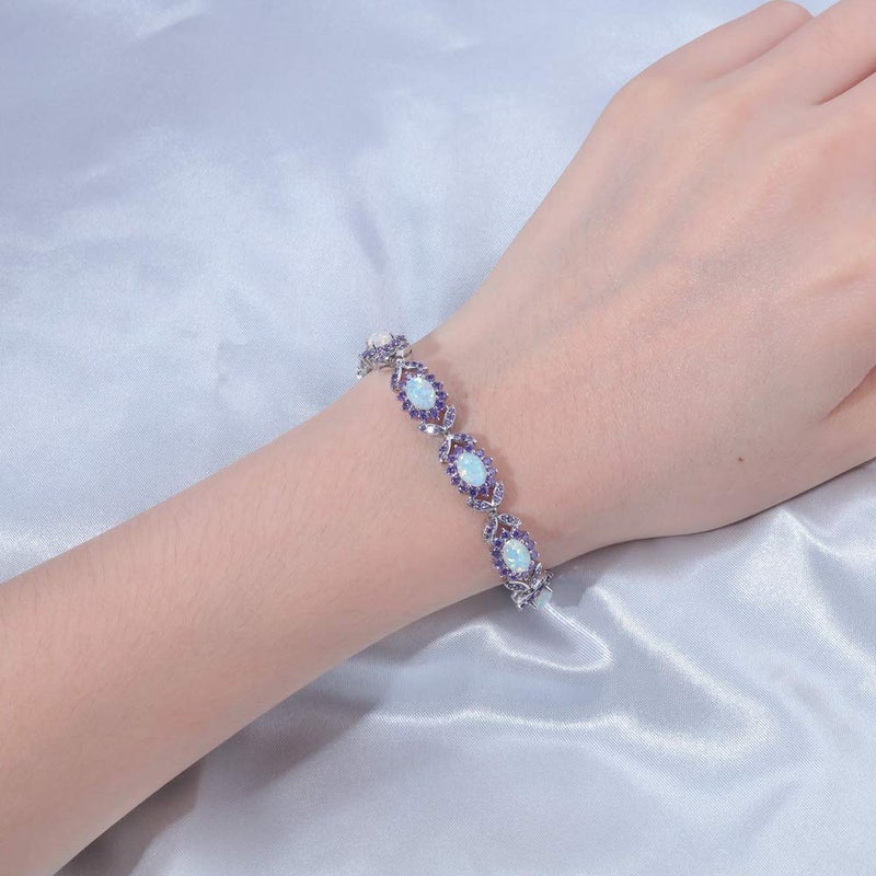 CiNily Opal Tennis Bracelets 18K White Gold Plated link Bracelets Opal Jewelry for Women - Image 4
