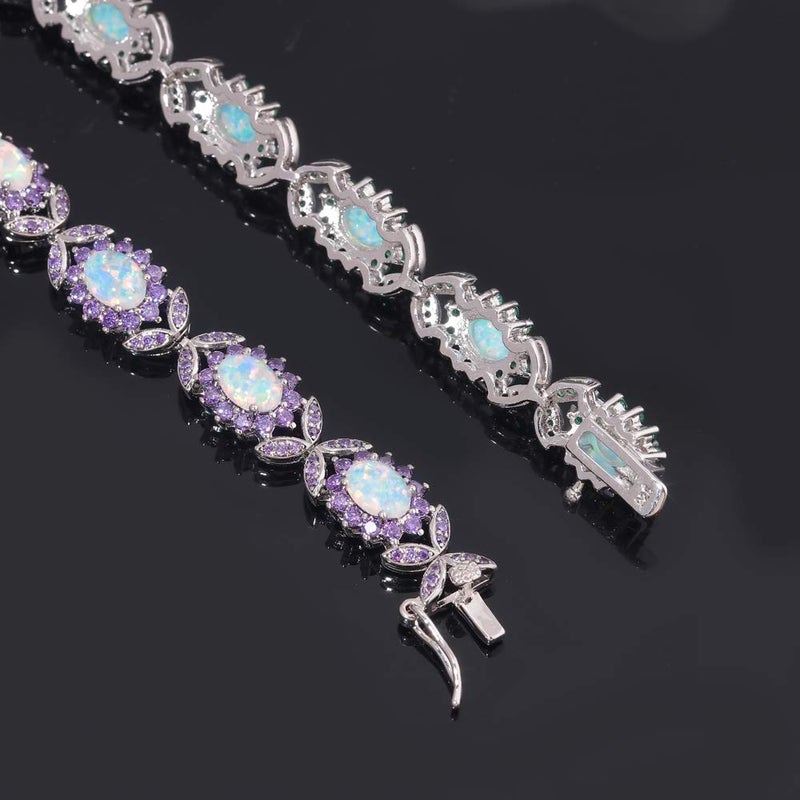 CiNily Opal Tennis Bracelets 18K White Gold Plated link Bracelets Opal Jewelry for Women - Image 5