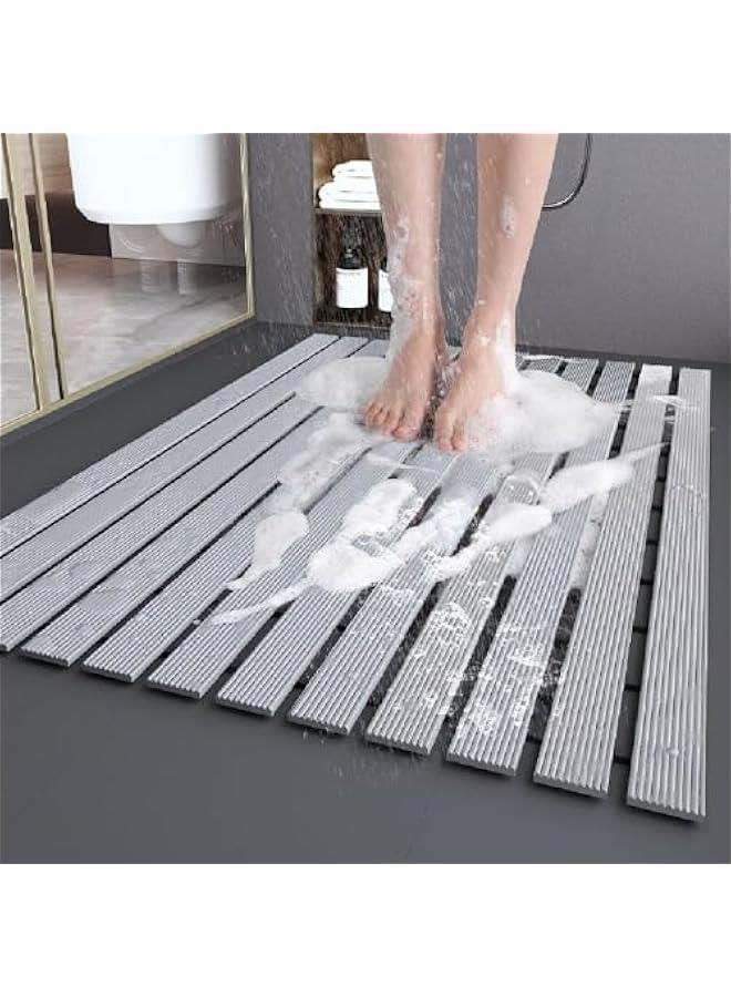 TRASSLE 17 x24 Inch Soft Square Bath Mat, Anti Slip Bathroom Stall Mat, Square Rubber Shower Mat, Non Slip Bath Shower Floor Mat with Drain Hole - Image 1