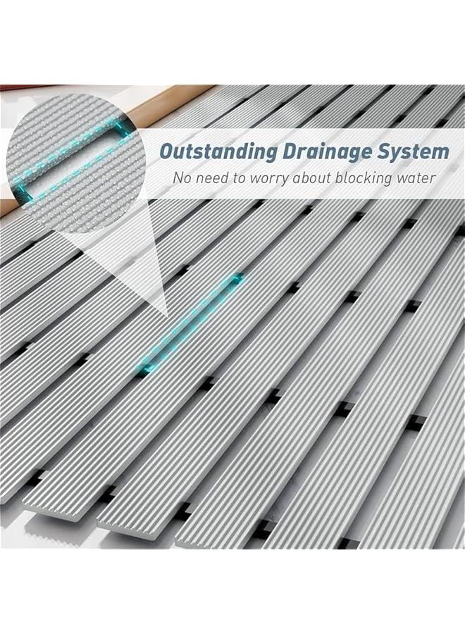 TRASSLE 17 x24 Inch Soft Square Bath Mat, Anti Slip Bathroom Stall Mat, Square Rubber Shower Mat, Non Slip Bath Shower Floor Mat with Drain Hole - Image 2