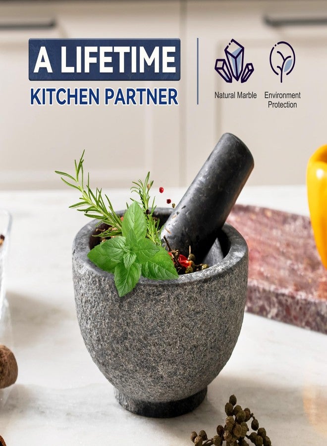 Koville African Natural Granite Mortar and Pestle Set, Grinder Bowl for Guacamole, Salsa, Pill Crusher, Spice, Herb, Garlic, Nut, Heavy Duty Grinder for Kitchen (Sandblasted Finish) - Image 5
