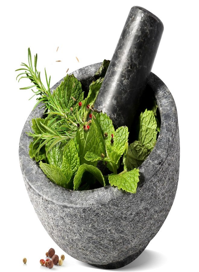 Koville African Natural Granite Mortar and Pestle Set, Grinder Bowl for Guacamole, Salsa, Pill Crusher, Spice, Herb, Garlic, Nut, Heavy Duty Grinder for Kitchen (Sandblasted Finish) - Image 1