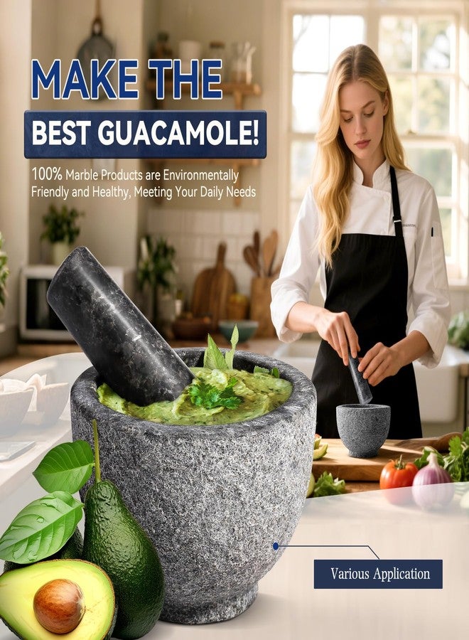 Koville African Natural Granite Mortar and Pestle Set, Grinder Bowl for Guacamole, Salsa, Pill Crusher, Spice, Herb, Garlic, Nut, Heavy Duty Grinder for Kitchen (Sandblasted Finish) - Image 3