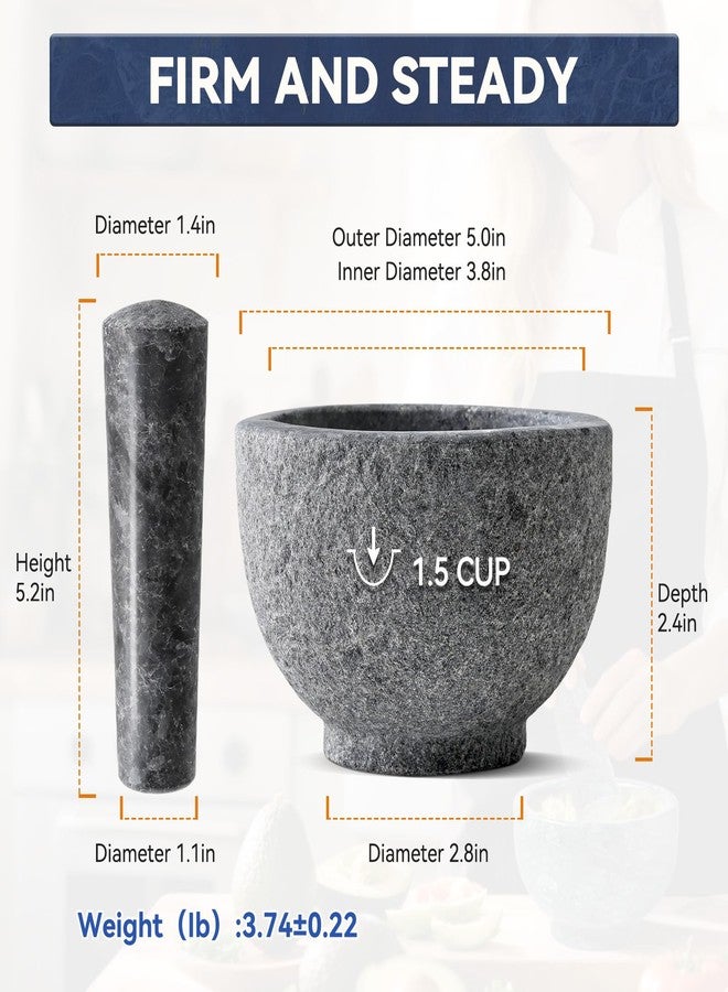 Koville African Natural Granite Mortar and Pestle Set, Grinder Bowl for Guacamole, Salsa, Pill Crusher, Spice, Herb, Garlic, Nut, Heavy Duty Grinder for Kitchen (Sandblasted Finish) - Image 2