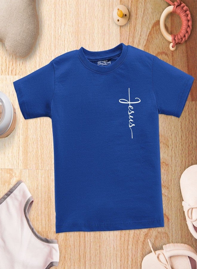 shop4ever® Jesus Cross Cursive Script Pocket Size Toddler Cotton T-Shirt 2T Royal Blue - Image 4