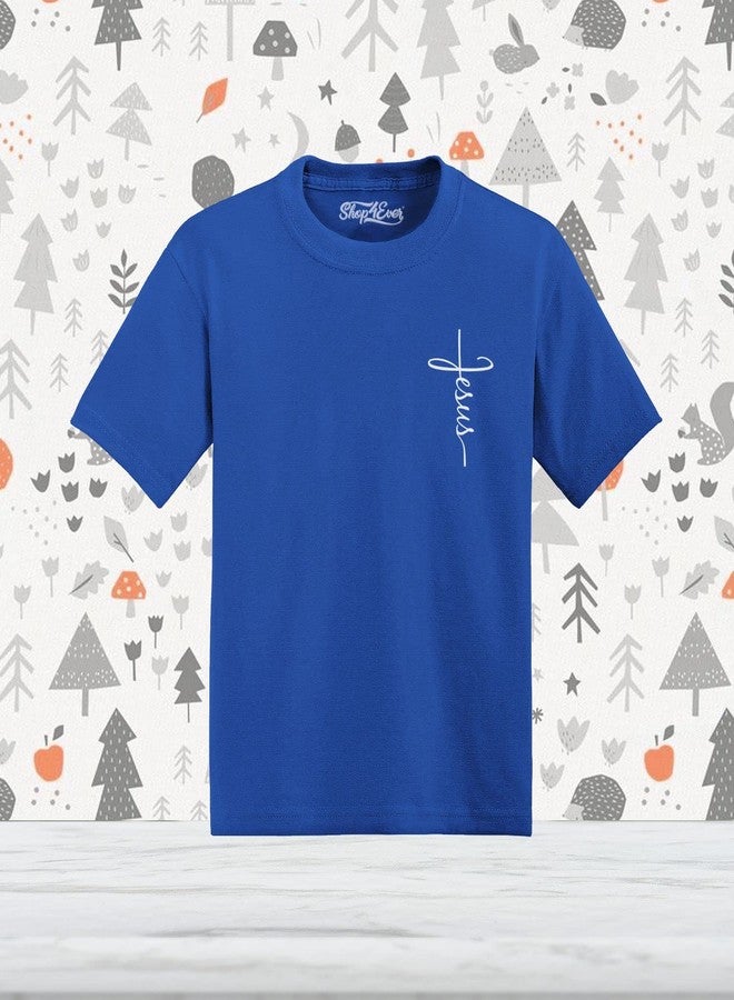shop4ever® Jesus Cross Cursive Script Pocket Size Toddler Cotton T-Shirt 2T Royal Blue - Image 2