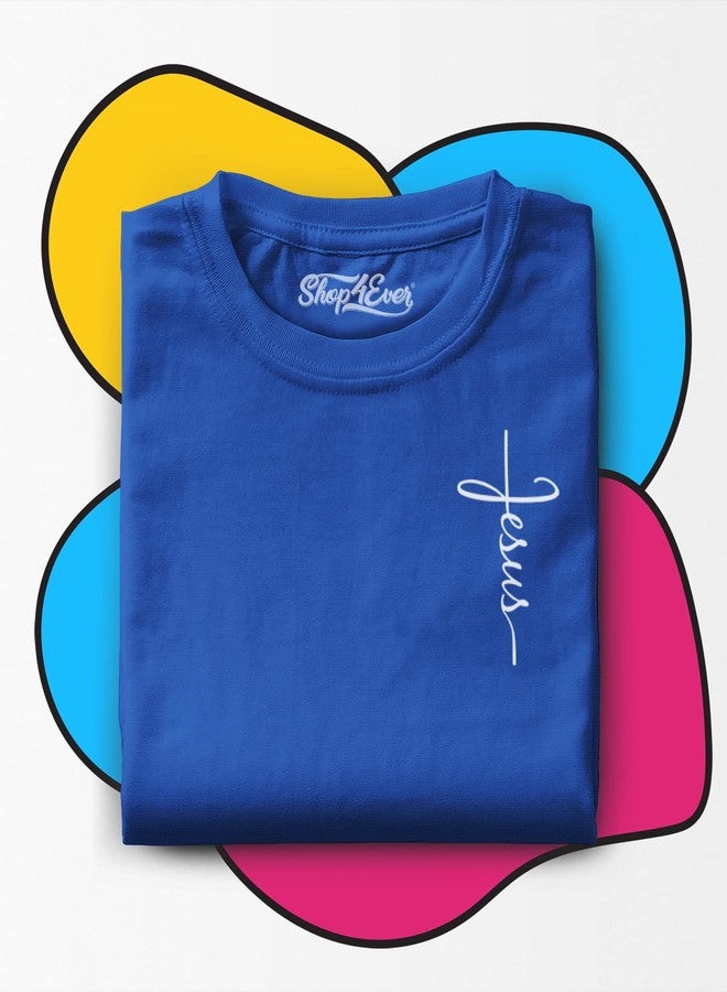 shop4ever® Jesus Cross Cursive Script Pocket Size Toddler Cotton T-Shirt 2T Royal Blue - Image 3