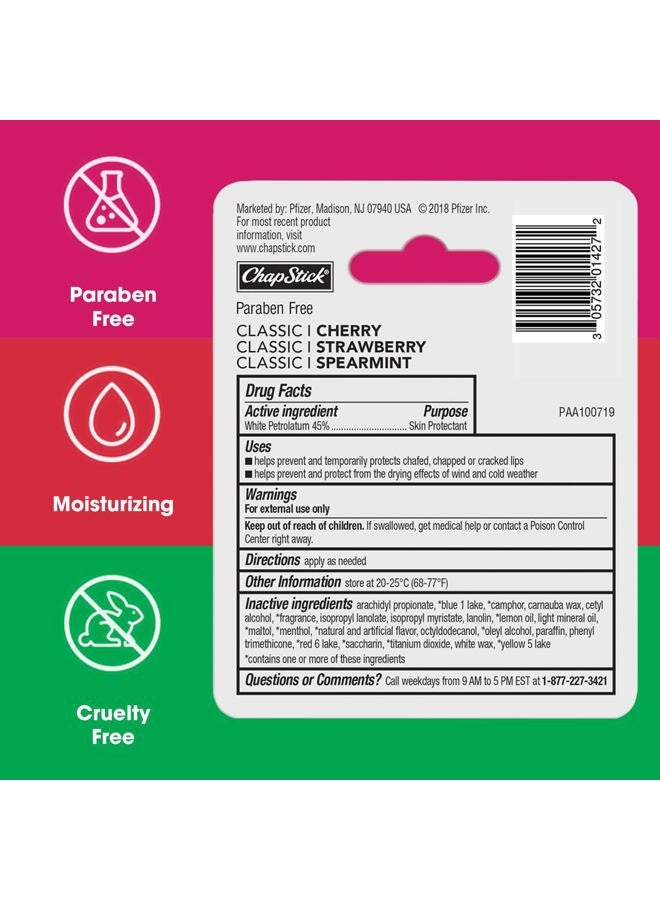 chapstick مجموعة العناية بالشفتين، مجموعة كلاسيكية 3 عبوات – بلسم الشفاه بنكهة النعناع، الكرز، والفراولة، 0.15 كل منها - Image 2