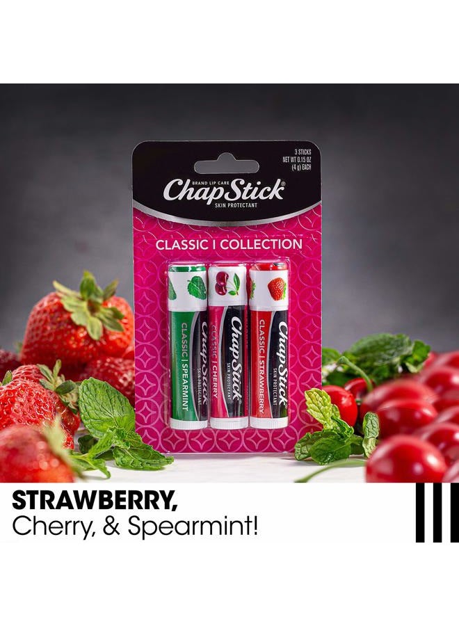 chapstick مجموعة العناية بالشفتين، مجموعة كلاسيكية 3 عبوات – بلسم الشفاه بنكهة النعناع، الكرز، والفراولة، 0.15 كل منها - Image 5