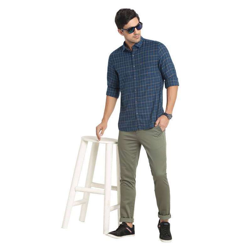 Turtle Men Cotton Olive Printed Narrow Fit Stretchable Casual Trousers - Image 4